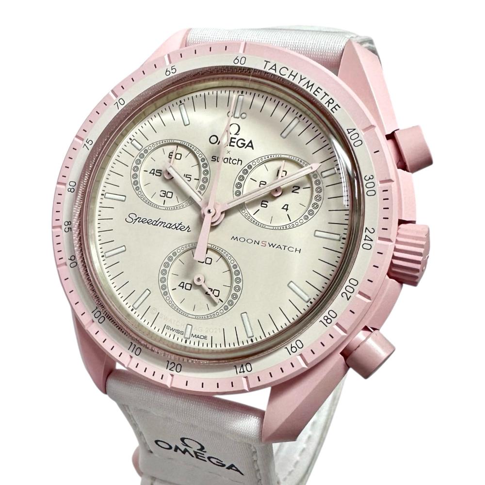 【Swatch/スウォッチ】 ミッショントゥヴィーナス SO33P100 未使用 オメガコラボ 腕時計/バイオセラミック クオーツ 白文字盤/ピンク/白ベルト メンズ【中古】【真子質店】【GD】【TKMo】