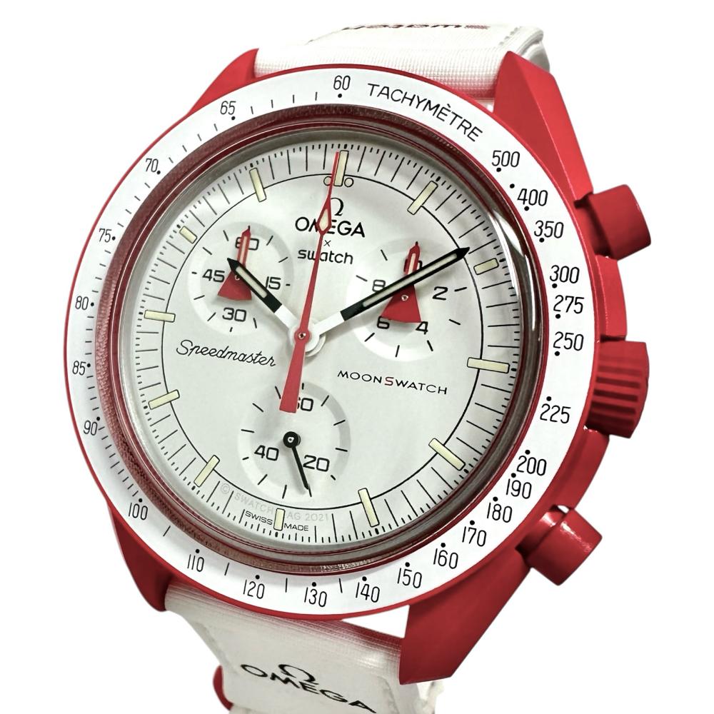 【Swatch/スウォッチ】 ミッショントゥマーズ SO33R100 未使用 オメガコラボ 腕時計/バイオセラミック クオーツ 白文字盤/赤/白ベルト メンズ【中古】【真子質店】【GD】【TKMo】