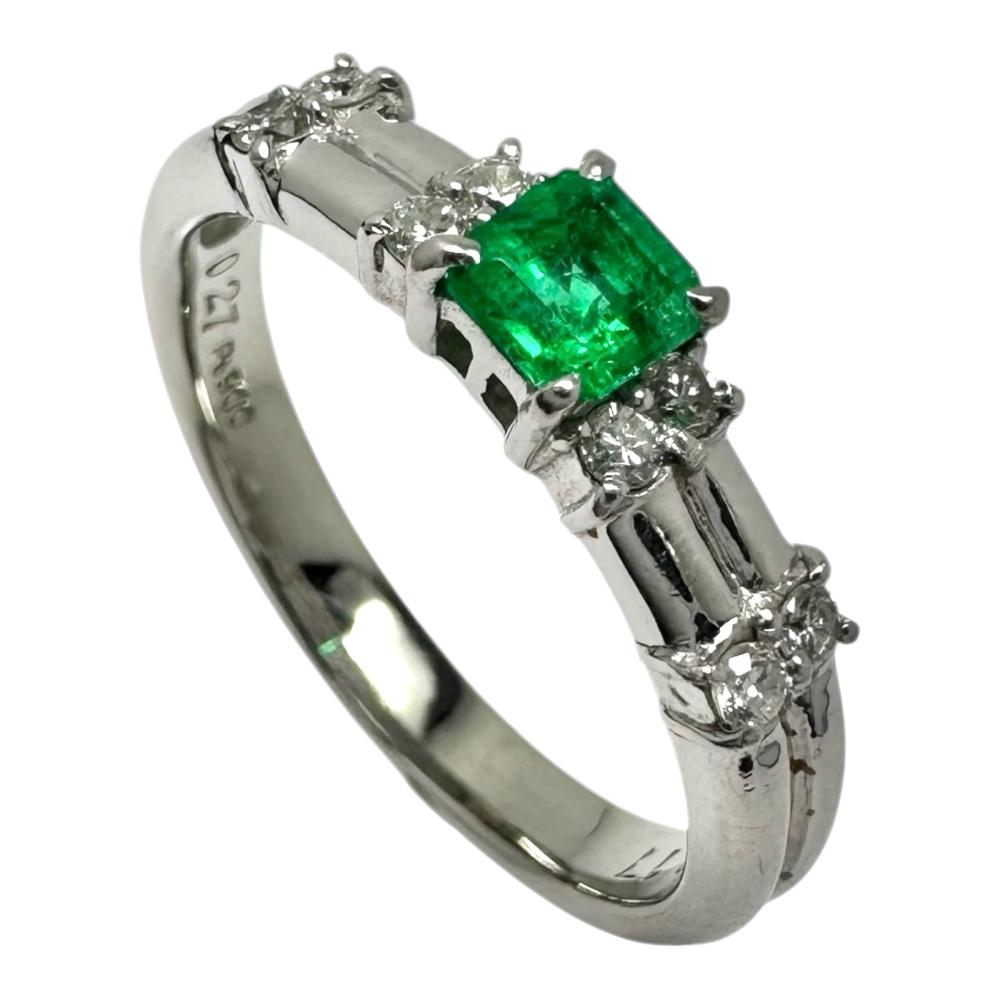 15号 エメラルド 0.27ct ダイヤモンド 計0.17ct リング・指輪 Pt900プラチナ 5.4g レディース【中古】【真子質店】【NN】【MoSD】