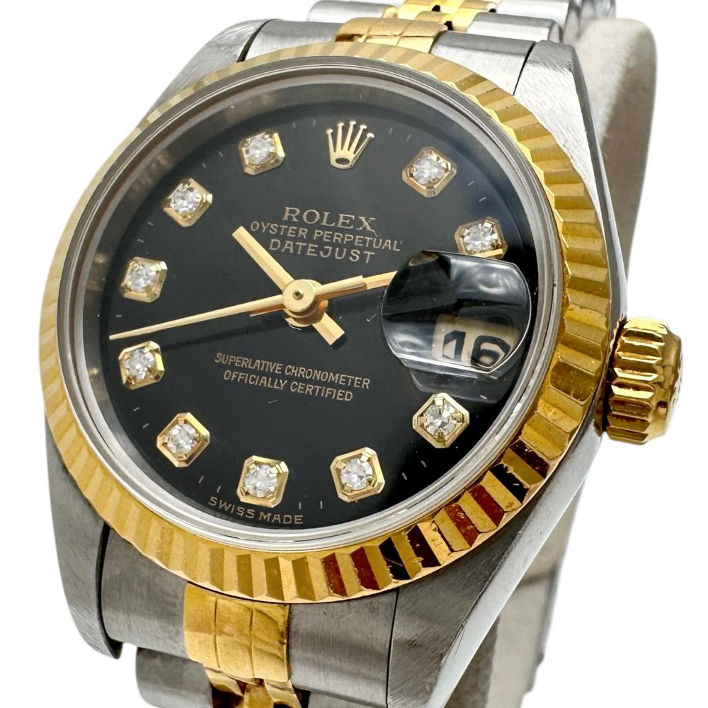 【ROLEX/ロレックス】 デイトジャスト 10P金剛石(新) 69173G  ウォッチ ステンレス鋼スチール写真/K18YG黄色ゴールド 自動小銃一巻き/オートマ W番(1995年) 黒文字盤/ゴールドシルバーコンビ レディース【中古】【真子質店】【BL】【MixMiMo】【ex】