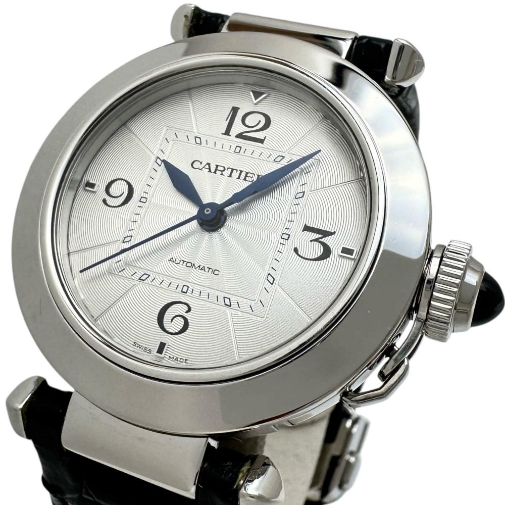 【CARTIER/カルティエ】 パシャ ドゥ カルティエ WSPA0012 ウオッチ ステンレス鋼スチール写真/なめし革 自動小銃一巻き/オートマ しろがね色文字記号盤/黒いこと革 メンズ【中古】【真子質店】【BL】【MaIYMi】