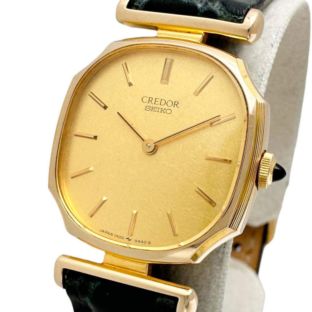 【SEIKO/セイコー】 クレドール 1400-7460 ウオッチ K14ゴールド/なめし革/ステンレス鋼スチール写真 石英 三鞭酒文字記号盤/社外緑であることなめし革三尺帯 レディース【中古】【真子質店】【GD】【IMox】