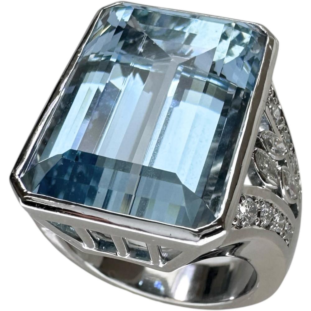 18号 メンズOK アクアマリン 23.59ct ダイヤモンド 0.64ct リング・指輪 Pt900プラチナ 28.3g レディース【中古】【真子質店】【NN】【TMoMix】｜真子質店店