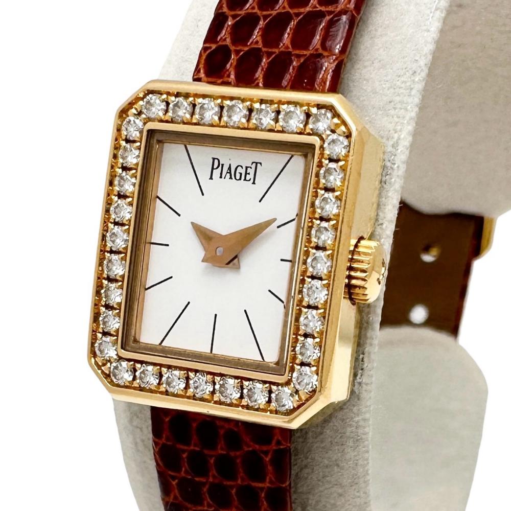 【PIAGET/ピアジェ】 ミニプロトコル ダイヤベゼル P10691 保あり ウオッチ K18ゴールド/なめし革 石英 白文字記号盤/茶三尺帯 レディース【中古】【真子質店】【BL】【MaMaMiMi】