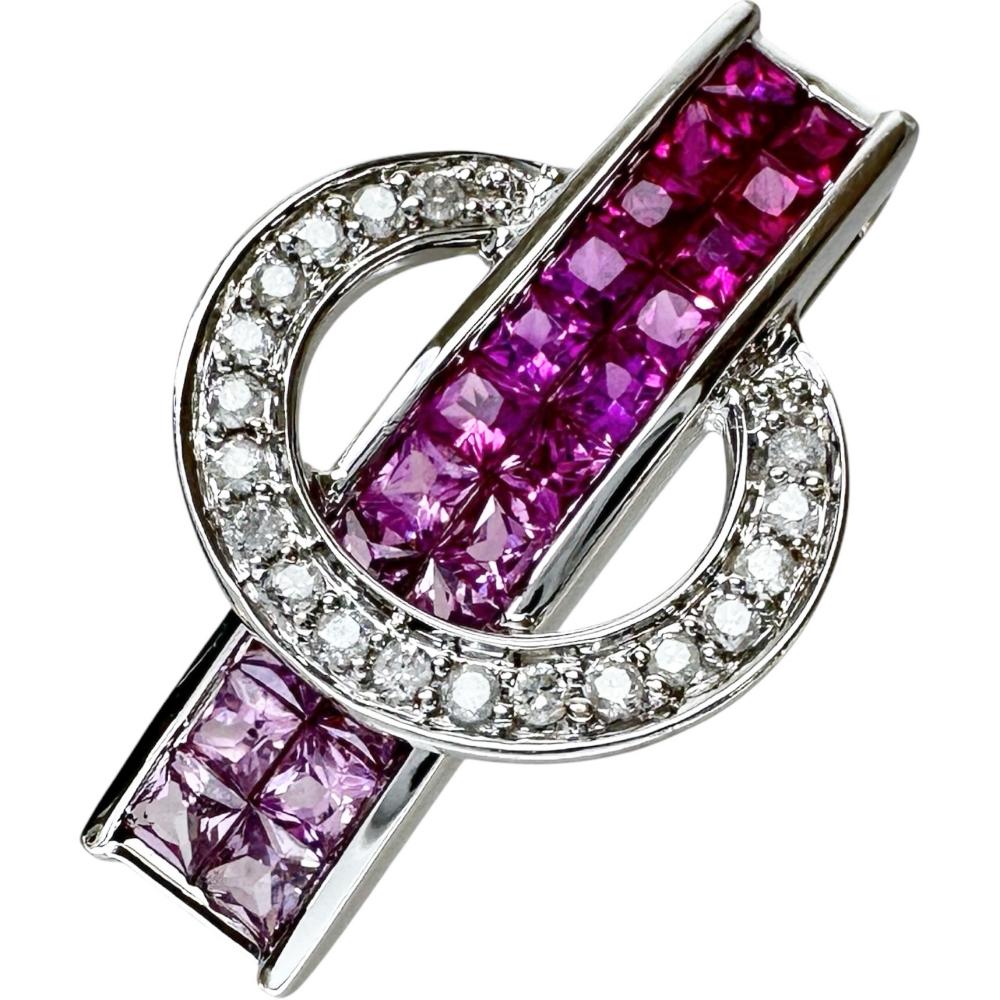 ルビー 0.40ct ピンクサファイア 0.90ct ダイヤモンド 0.10ct ペンダントトップ K18WGホワイトゴールド 18金 3.2g レディース【中古】【真子質店】【NN】【YIY】【pdpd】｜真子質店店