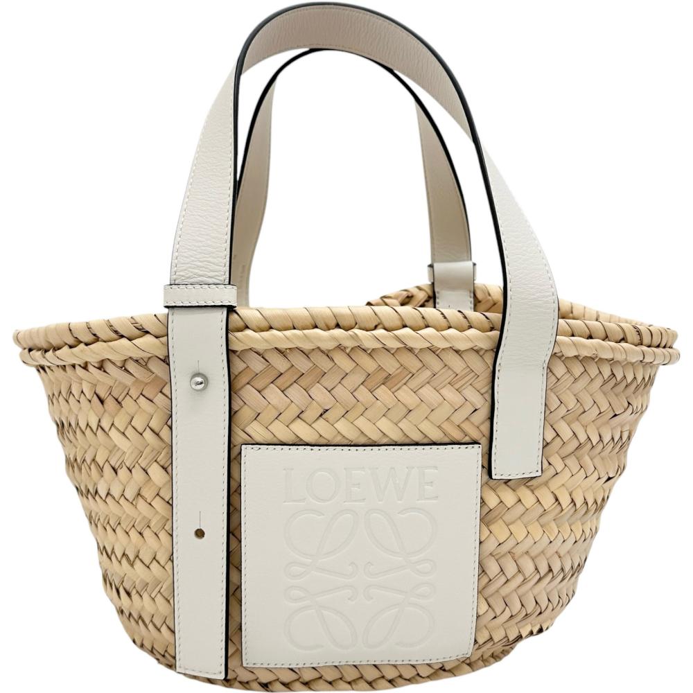 【LOEWE/ロエベ】 提げ篭御徒面子 かご御徒面子 ハンドバック ラフィア/なめし革 ベージュ/白いこと レディース【中古】【真子質店】【BL】【MoTMi】