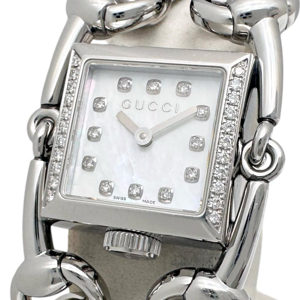 【GUCCI/グッチ】 シニョーリア ダイヤベゼル＆12P総目録 116.5 ウオッチ ステンレス鋼スチール写真/甲殻 石英 白いこと甲殻文字記号盤/しろがね色三尺帯 レディース【中古】【真子質店】【GD】【DIT】