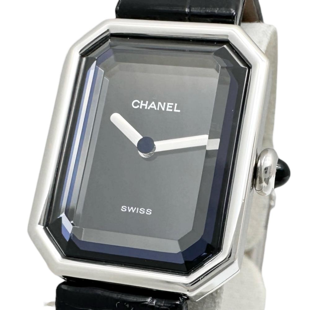 【CHANEL/シャネル】 プルミエール ウォッチ Pt950プラチナ/なめし革 石英 黒いこと文字記号盤/ブラックレザーベルト レディース【中古】【真子質店】【BL】【DMoSMi】