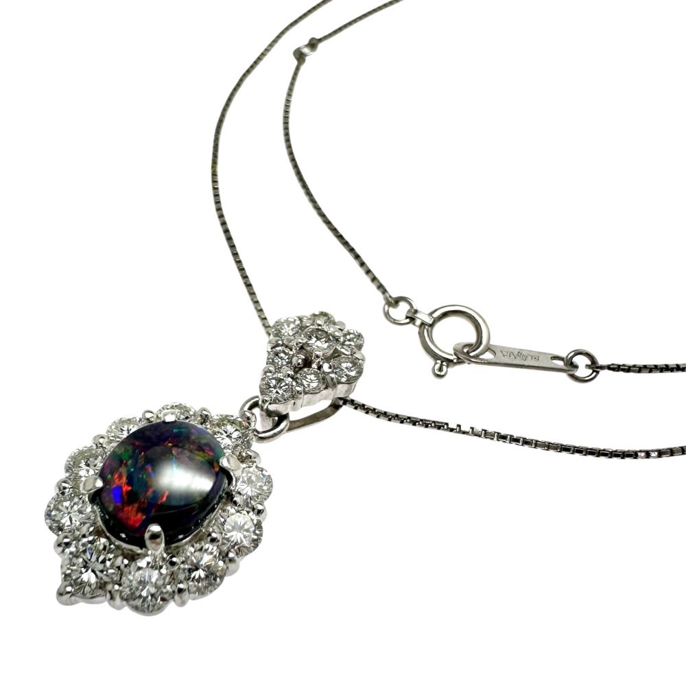 ブラックオパール 0.96ct ダイヤモンド 計1.33ct ネックレス Pt900プラチナ/Pt850プラチナ 7.2g 40cm レディース【中古】【真子質店】【NN】【IDSY】｜真子質店店