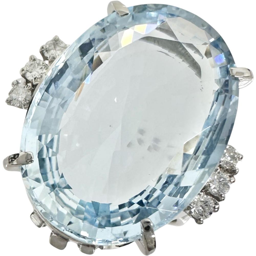 11号 アクアマリン 8.62ct ダイヤモンド 0.14ct リング・指輪 Pt900プラチナ 8.8g レディース【中古】【真子質店】【NN】【MiMoMi】｜真子質店店
