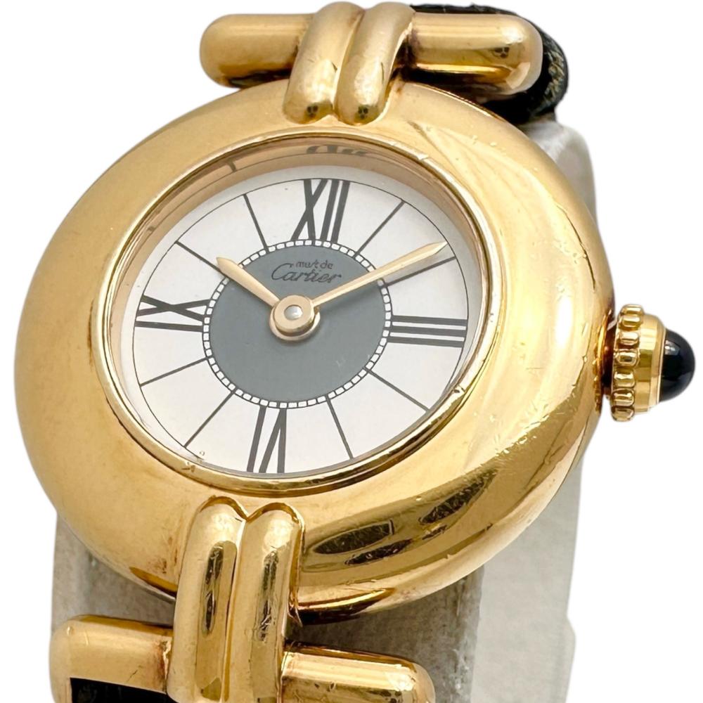 【CARTIER/カルティエ】 マストコリゼ ヴェルメイユ W1004354 腕時計 シルバー925/レザー/GP クオーツ ホワイト文字盤/社外ブラックレザー レディース【中古】【真子質店】【NN】【IxTMa】｜真子質店店