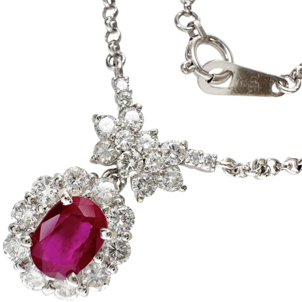 ルビー 1.02ct ダイヤモンド 0.88ct ネックレス Pt900プラチナ/Pt850プラチナ 7.2g 45cm レディース【中古】【真子質店】【NN】【IIIS】|真子質店店