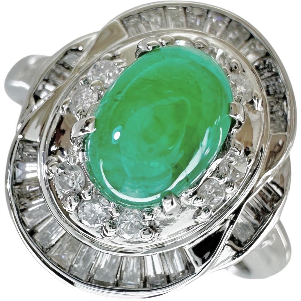 11.5号 カボションエメラルド 1.15ct ダイヤモンド 0.43ct リング・指輪 Pt900プラチナ 5.4g レディース【中古】【真子質店】【NN】【MoMox】｜真子質店店 58,800円