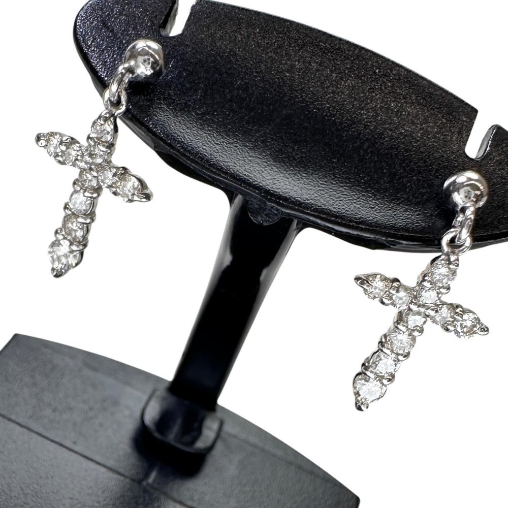 クロス/十字架デザイン ダイヤモンド 0.15×2 ct ピアス K14WGホワイトゴールド 14金 0.9g レディース【中古】【真子質店】【NN】【IIx】|真子質店店
