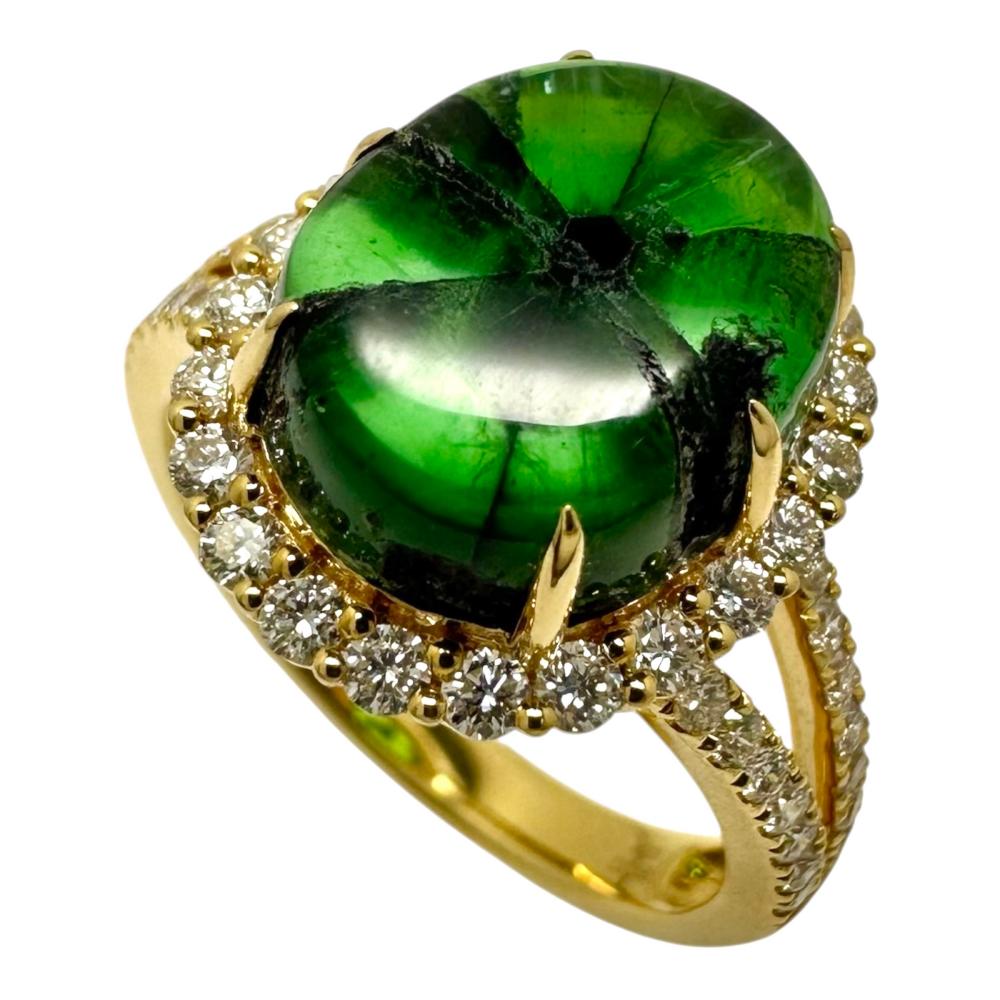 12号 トラビッチェエメラルド 4.23ct ダイヤモンド 計0.58ct リング・指輪 K18ゴールド 18金 4.8g レディース【中古】【真子質店】【NN】【TxSx】｜真子質店店