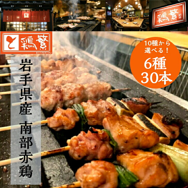 【選べる 焼き鳥】6種 30本 (各5本) 10種から選べる！バイキング【送料無料】「しんばし鶏繁」 やきとり 専門店の味 新橋で50年【贅沢 ギフト】 国産 岩手県産 高級 銘柄鶏 南部どり 焼鳥 BBQ バーベキュー 焼き鳥セット お取り寄せ グルメ 記念日 プレゼント｜鶏繁　セントラルキッチン