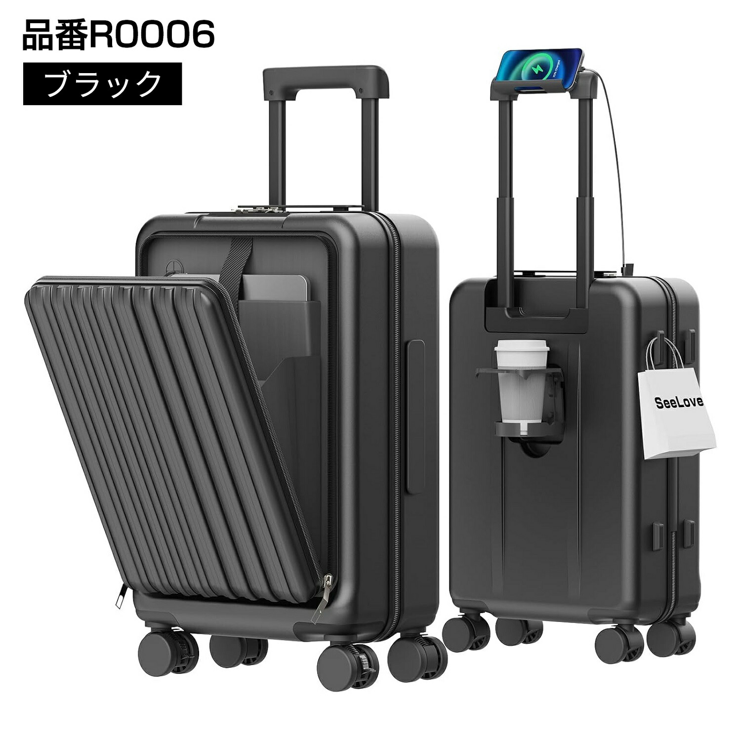 旅行バッグ 機内持ち込み 向こう正面明けひろげ 持ちはこび入れもの 軽さ 優勝杯保持者付き添い人 スマホスタンド付 TYPE-C USB界面付き添い人 360度回転させる ワンタッチうち切り 耐衝撃 静音 拷問台 TSA鍵を掛ける S/M大きさ キャリーバッグ Seelove
