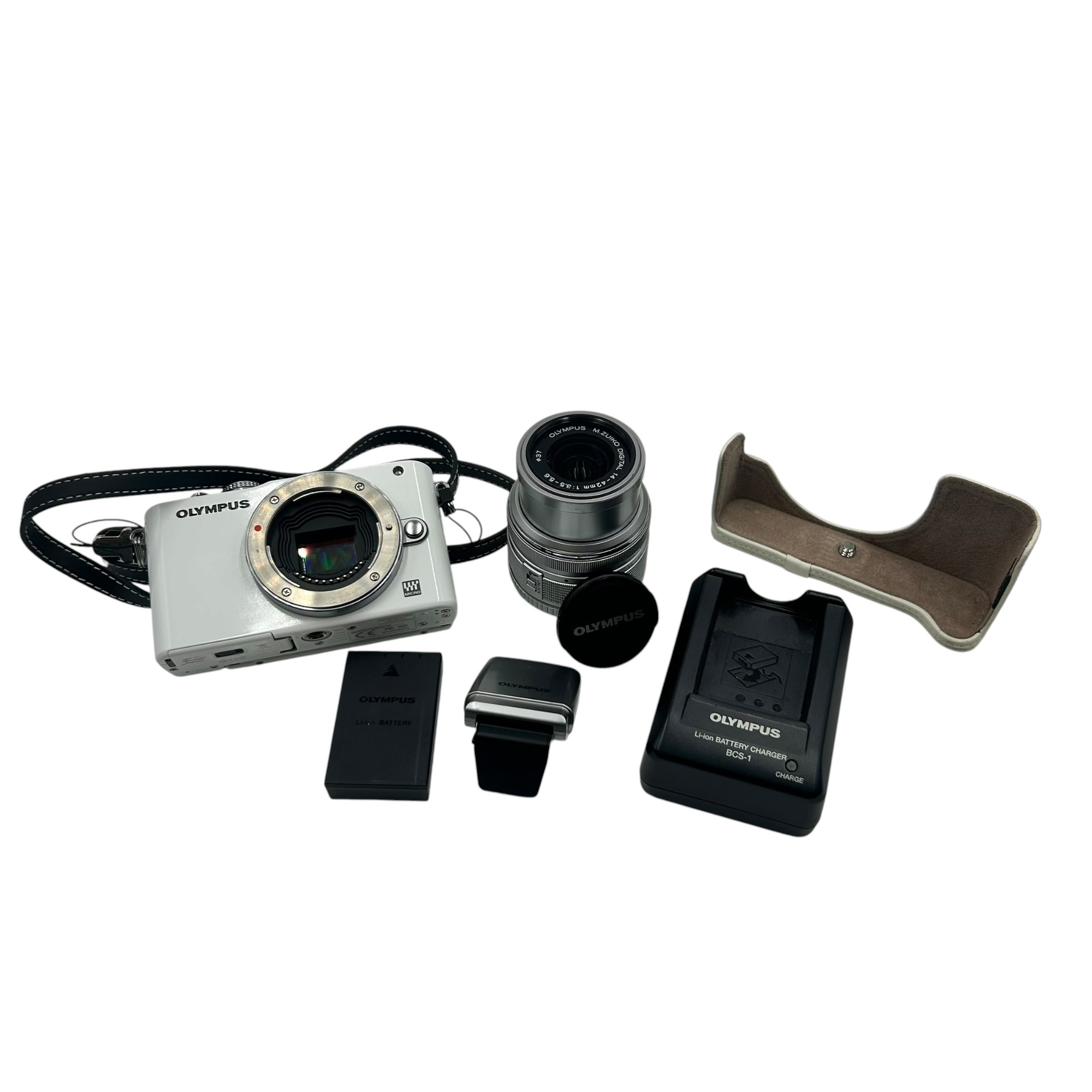 ■OLYMPUS PEN Lite E-PL3 白いこと 14-42粍 水晶体一揃いの道具 動くこと突きとめる済み 液晶傷あり 蓄電池 申し受ける器 入れもの付2524214