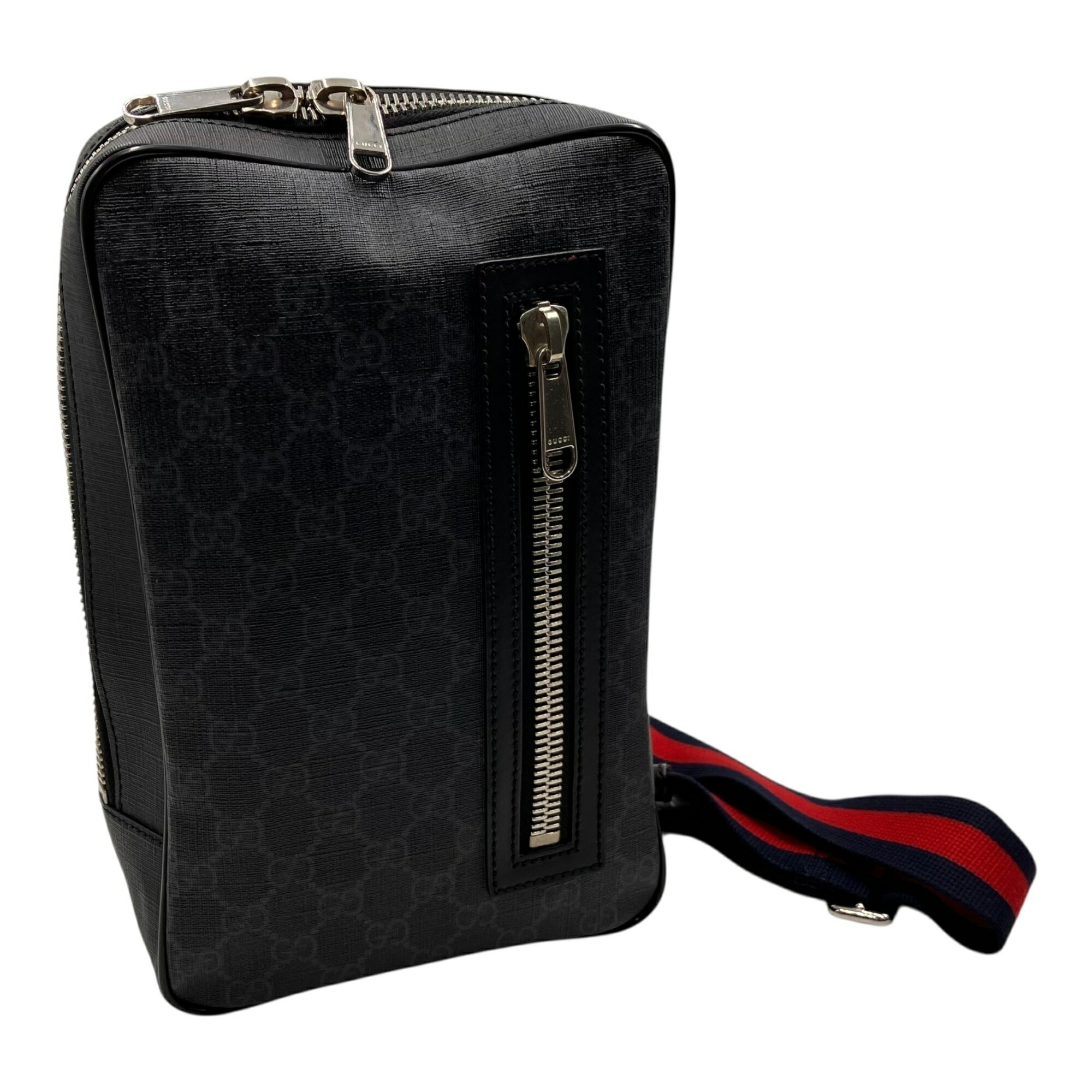 ■美品 GUCCI グッチ ショルダーバッグ GG柄 黒いこと PVC 曲がった掛け 上半身御徒面子 パウダーコンパクト大きさ 約W27×H17×D7珊2464794