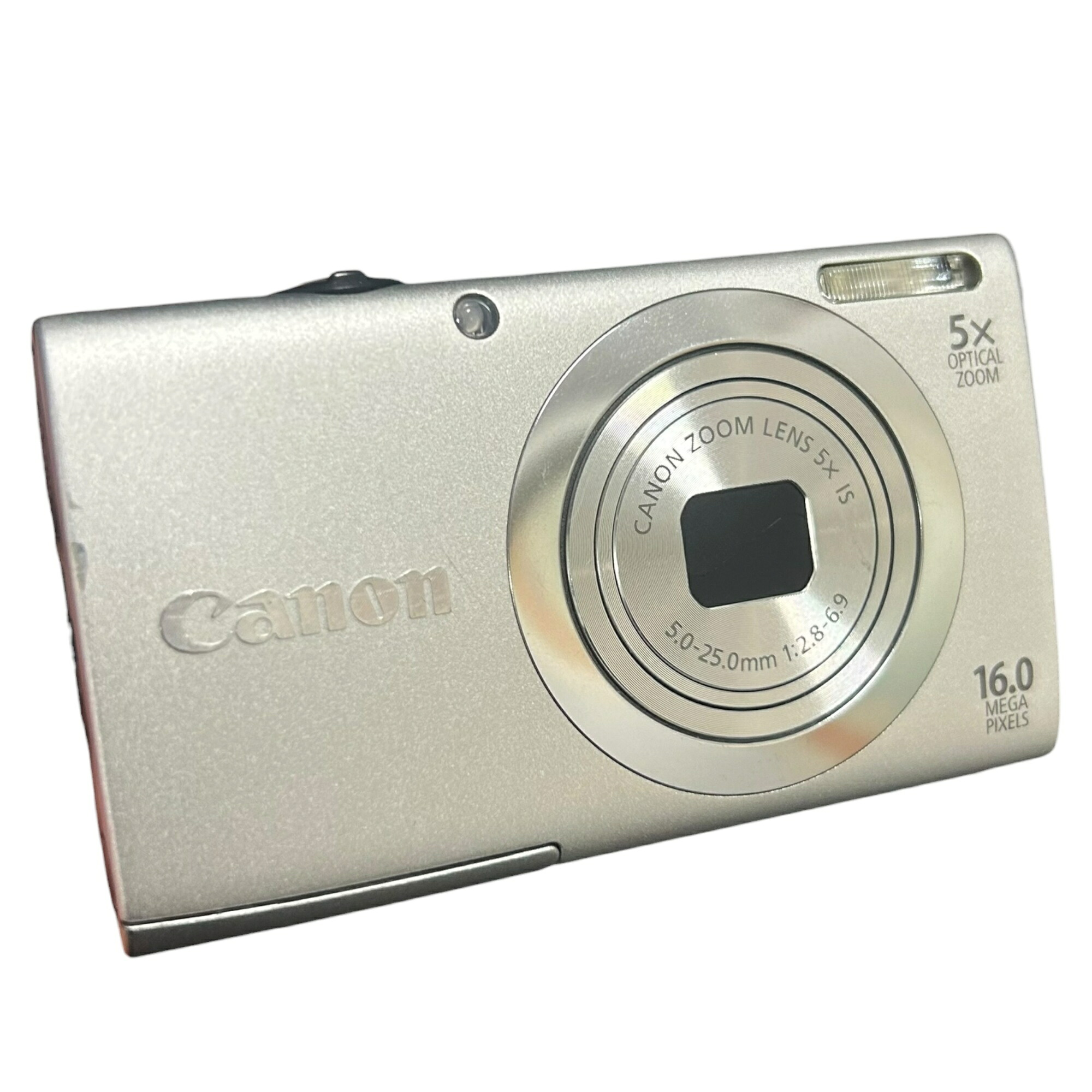 ■Canon PowerShot A2400 IS しろがね色 コンパクトデジタルカメラ 1600万絵素 光学5倍望遠レンズ 動くこと突きとめる済み 加農砲2581538