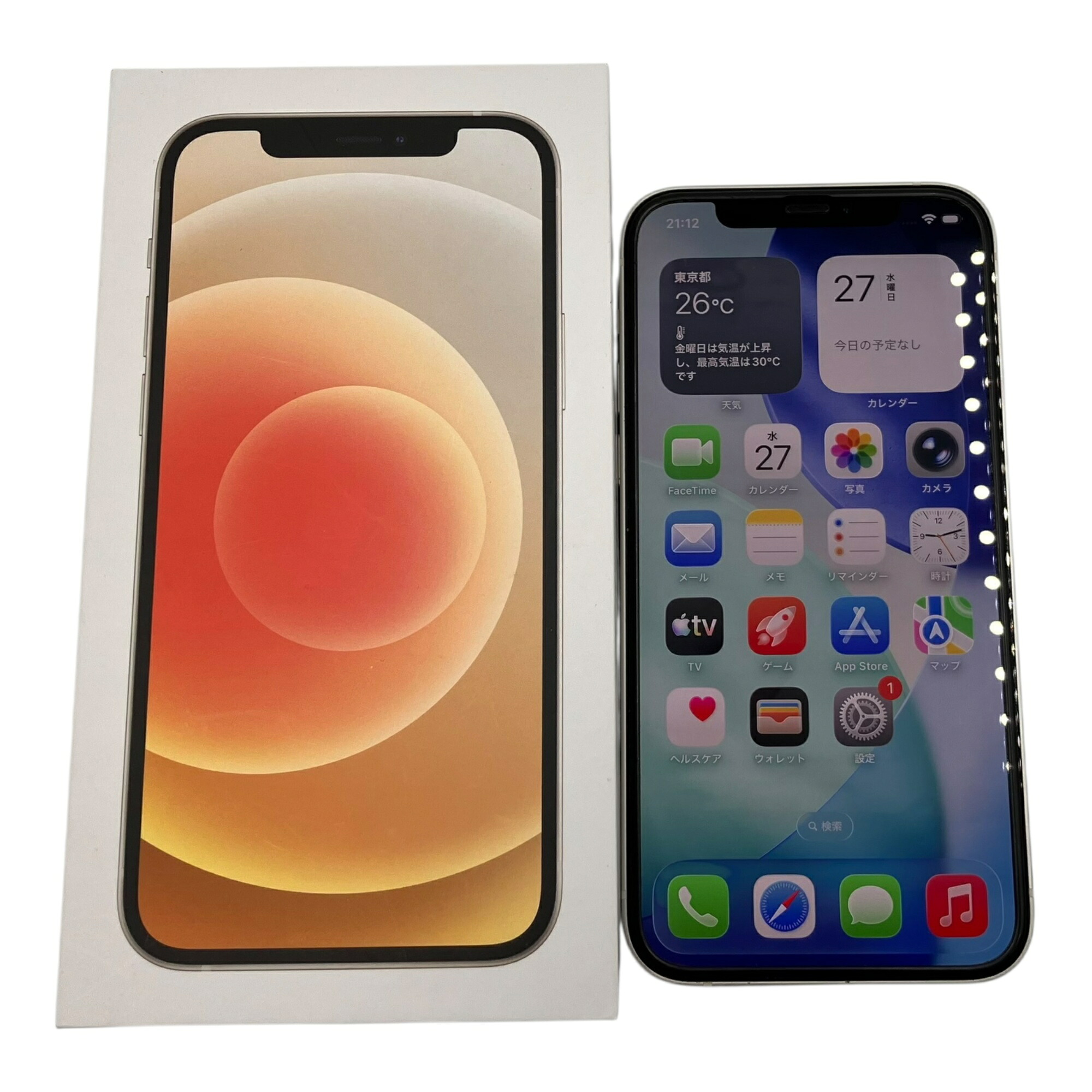 ■Apple iPhone 12 64GB 白いこと MGHP3J/A SIM無償性 蓄電池80% 箱嘱する Lightning有線テレビ付2609034