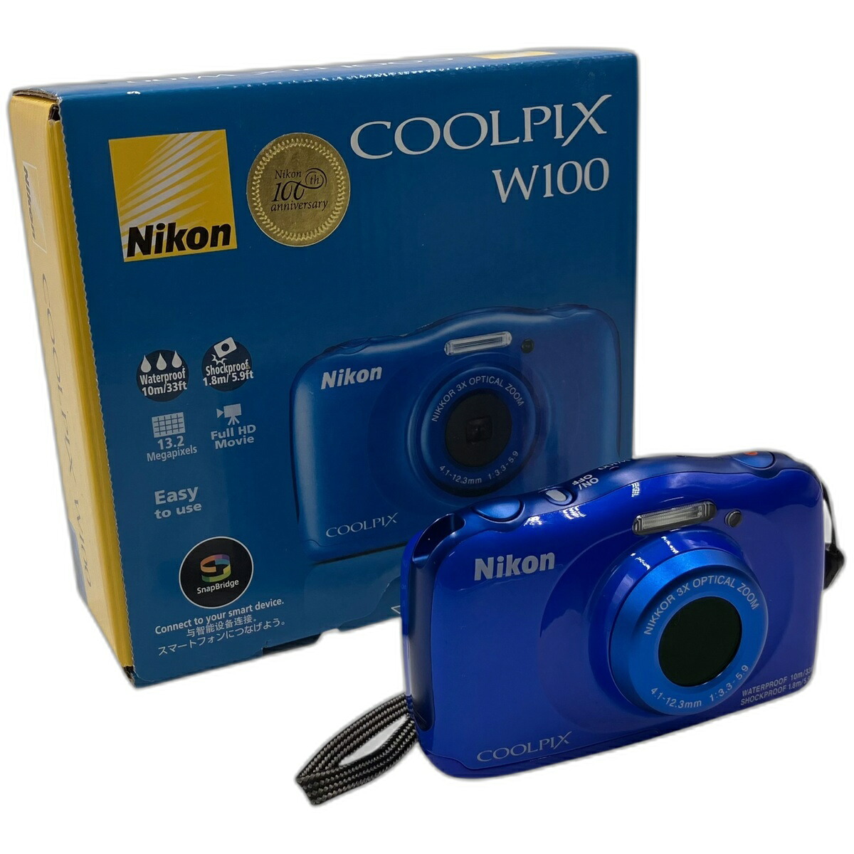 ■ Nikon COOLPIX W100 デジタルカメラ ブルー 防水 耐衝撃 Wi-Fi 2644516|買取マクサス