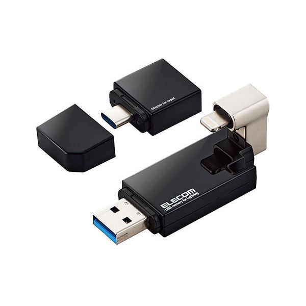 エレコム iPhone iPad USBメモリ Apple MFI認証 Lightning USB3.2 Gen1 USB3.0対応 Type- C変換アダプタ付 16GB ブラック MF-LGU3B016GBK 商い