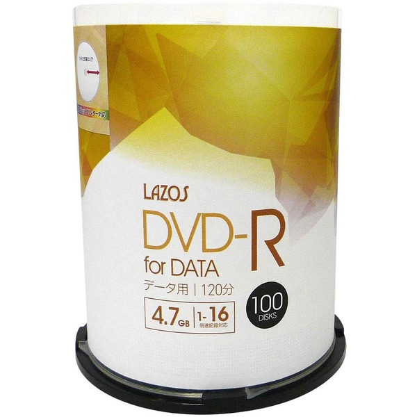 LAZOS DVD-RメディアDATA用16倍速100枚スピンドル L-DD100P-5p 驚きの価格