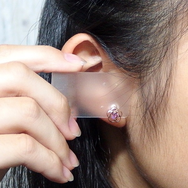 ピアス ピンクトルマリン K10 シンプル 花 フラワー かわいい スタッド ...