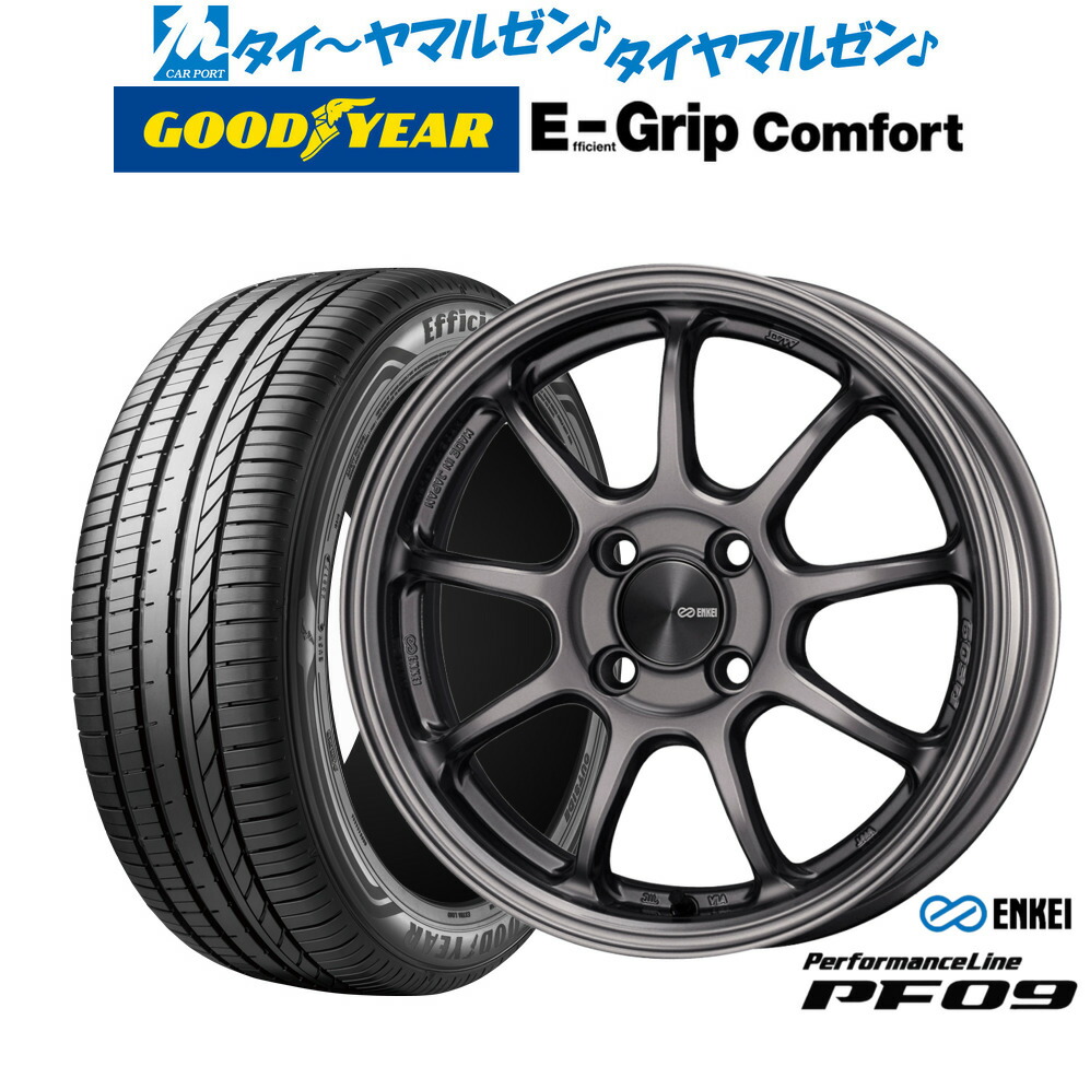 [ﾏﾗｿﾝ期間]P最大42倍&ｸｰﾎﾟﾝ配布 新品 サマータイヤ ホイール4本セット エンケイ PF09 15インチ 6.0J グッドイヤー エフィシエント グリップ コンフォート 195/65R15