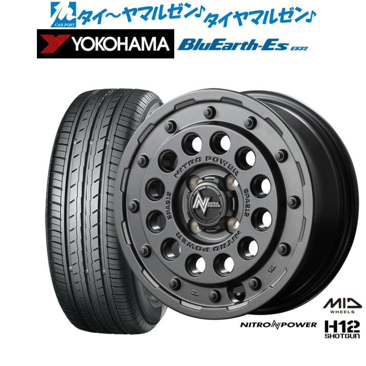 [ﾏﾗｿﾝ期間]P最大42倍&ｸｰﾎﾟﾝ配布 新品 サマータイヤ ホイール4本セット MID ナイトロパワー H12 ショットガン 15インチ 5.0J ヨコハマ BluEarth-ES ブルーアースイーエス ES32 165/50R15