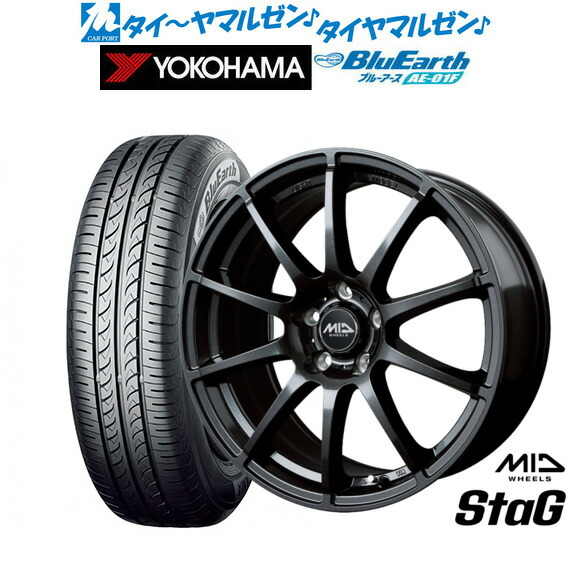 新品 サマータイヤ ホイール4本セット MID ホイールズ スタッグ 15インチ 6.0J ヨコハマ BluEarth ブルーアース (AE-01F) 195/65R15