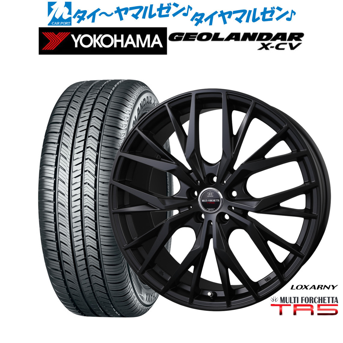 [マラソン期間]割引クーポン配布新品 サマータイヤ ホイール4本セットBADX ロクサーニ マルチフォルケッタ TR5 Black Edition19インチ 7.5Jヨコハマ GEOLANDAR ジオランダー X-CV (G057)255/50R19｜カーポートマルゼン 店