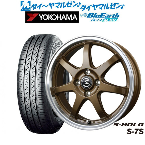 [18日]割引クーポン配布 新品 サマータイヤ ホイール4本セット BADX エスホールド S-7S 14インチ 4.5J ヨコハマ BluEarth ブルーアース (AE-01F) 165/70R14