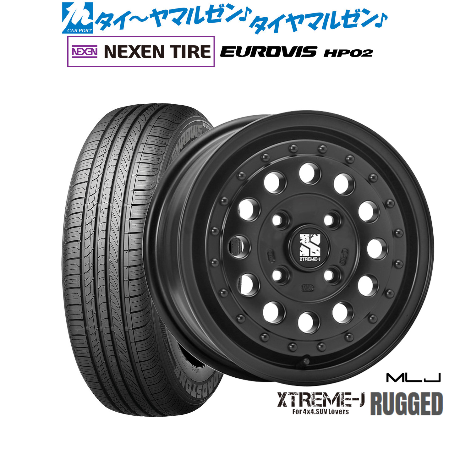 [マラソン期間]割引クーポン配布新品 サマータイヤ ホイール4本セットMLJ エクストリーム ラギッド14インチ 5.0JNEXEN ネクセン ロードストーン ユーロビズ HP02165/65R14｜カーポートマルゼン 店