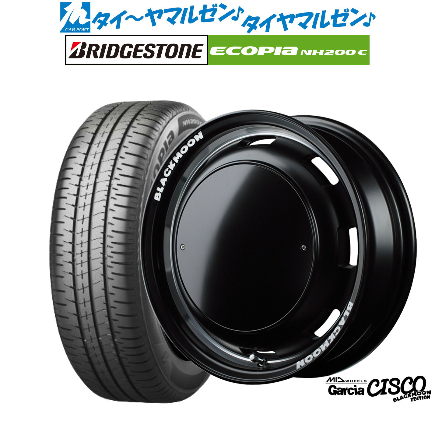 [ﾏﾗｿﾝ期間]P最大42倍&ｸｰﾎﾟﾝ配布 新品 サマータイヤ ホイール4本セット MID ホイールズ ガルシア シスコ BLACKMOON EDITION 14インチ 4.5J ブリヂストン ECOPIA エコピア NH200C 165/60R14