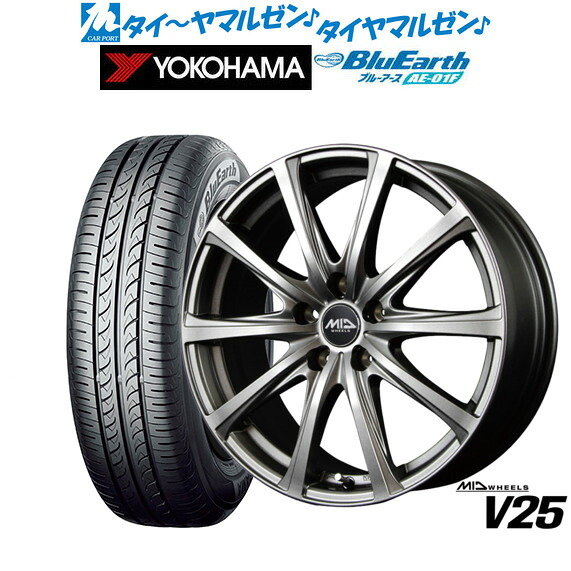 新品 サマータイヤ ホイール4本セット MID ホイールズ V25 16インチ 6.5J ヨコハマ BluEarth ブルーアース (AE-01F) 195/55R16