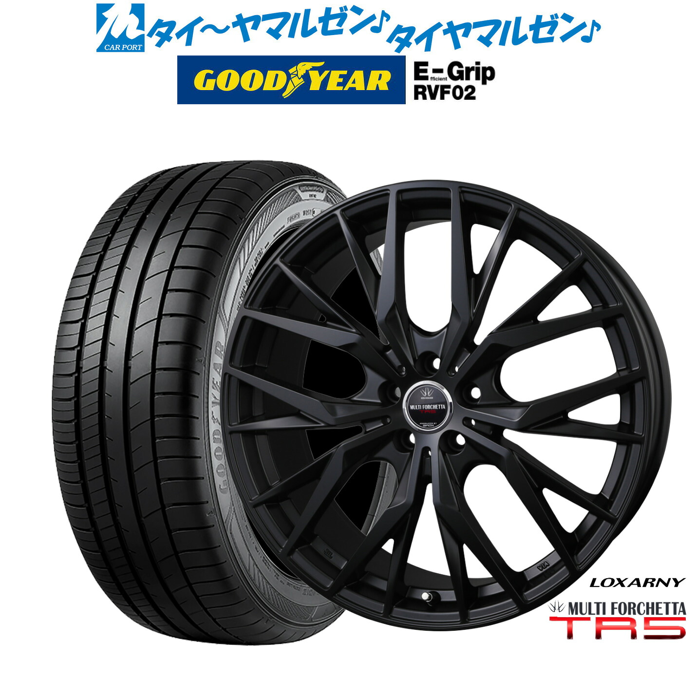 新品 サマータイヤ ホイール4本セットBADX ロクサーニ マルチフォルケッタ TR5 Black Edition19インチ 7.5Jグッドイヤー エフィシエント グリップ RVF02225/45R19｜カーポートマルゼン 店