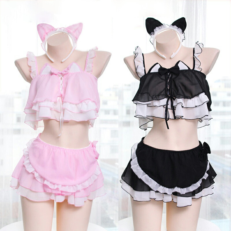 ネコミミ シフォン フリル 猫 動物 アニマル ランジェリー コスランジェリー コスプレ 可愛い かわいい ワンピース おしゃれ お洒落 人気 大人 女性 レディース 仮装 コスチューム 衣装 仮装 ピンク ブルー ハロウィン マリームーン Malymoon 7moe ナナモエ 1701