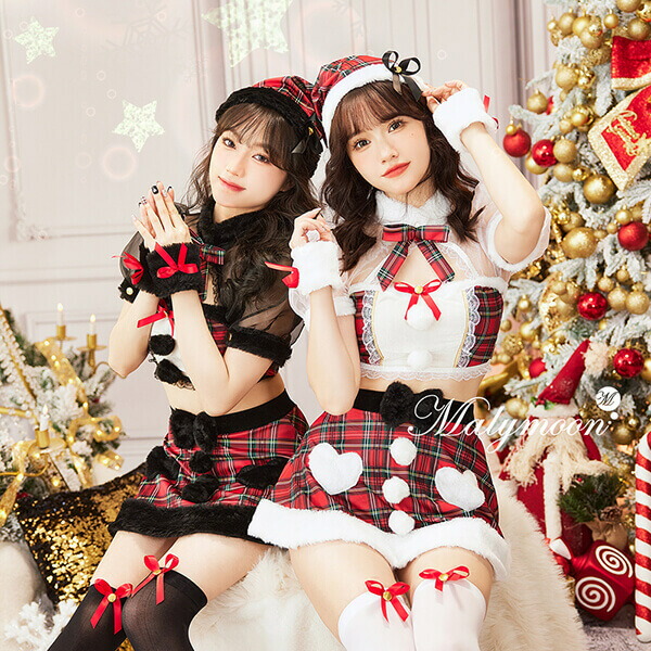 [正規品]【1～3営業日で発送】サンタ クリスマス コスプレ 仮装 衣装 レッド ブラック ホワイト セットアップ Xmas サンタコス コスチューム タータンチェック チェック柄 女性 レディース 一式 マリームーン malymoon 【9761】