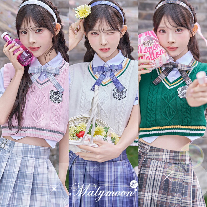 [正規品]【ピンクは予約】コスプレ 制服 ベスト 緩苺 アイドル K-POP チェック型 スクールガール お揃い 女子高生 JK セーラー服 ブレザー コスチューム 衣装 仮装 可愛い レディース 大人 女性 セクシー ハロウィン malymoon マリームーン【9966】