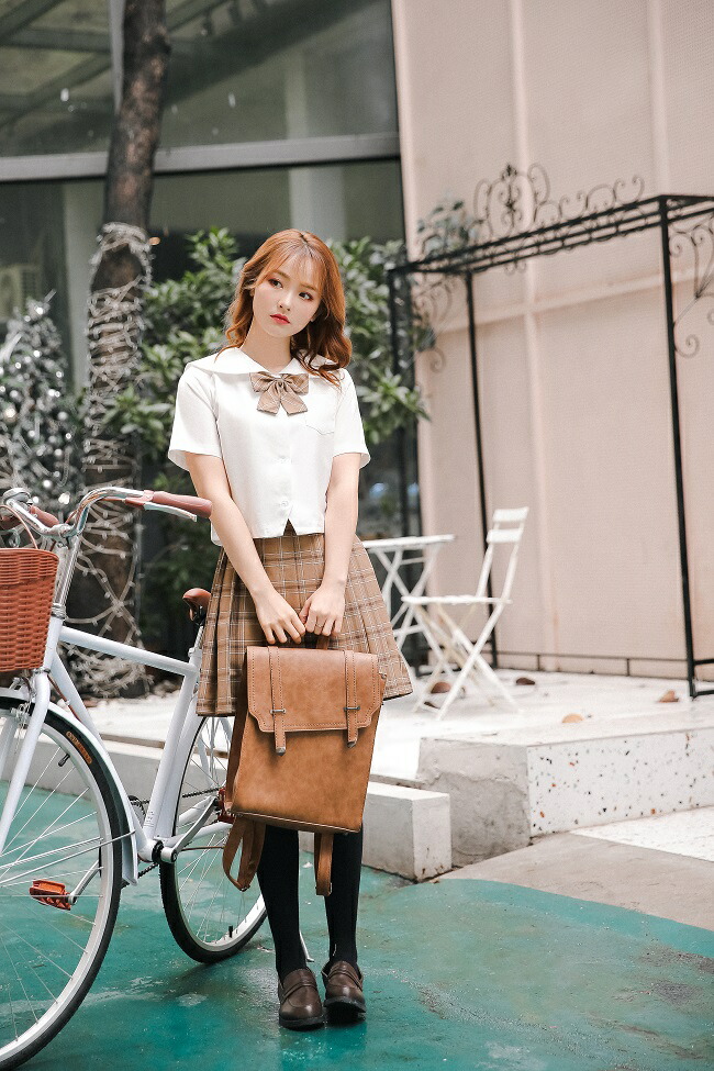 ポイント5倍 半袖 女子高生 制服 セットjk コスプレ リボン コスプレ衣装 ブラウン 茶色 チェック 柄 夏服 ミニスカ 萌え 学生服 余興 半袖 プリーツスカート 私立 高校生 可愛いコスプレ レディース コスチューム マリームーン Malymoon 6757 Napierprison Com