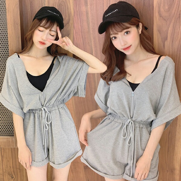 ルームウェア ロンパース ワンピース レディース 上下セット 春 外出 かわいい 可愛い 大きいサイズ グレー 夏 春夏 前開き 綿100 コットン スウェット セクシー セット 春 Malymoon マリームーン 3300 Kermobile Com