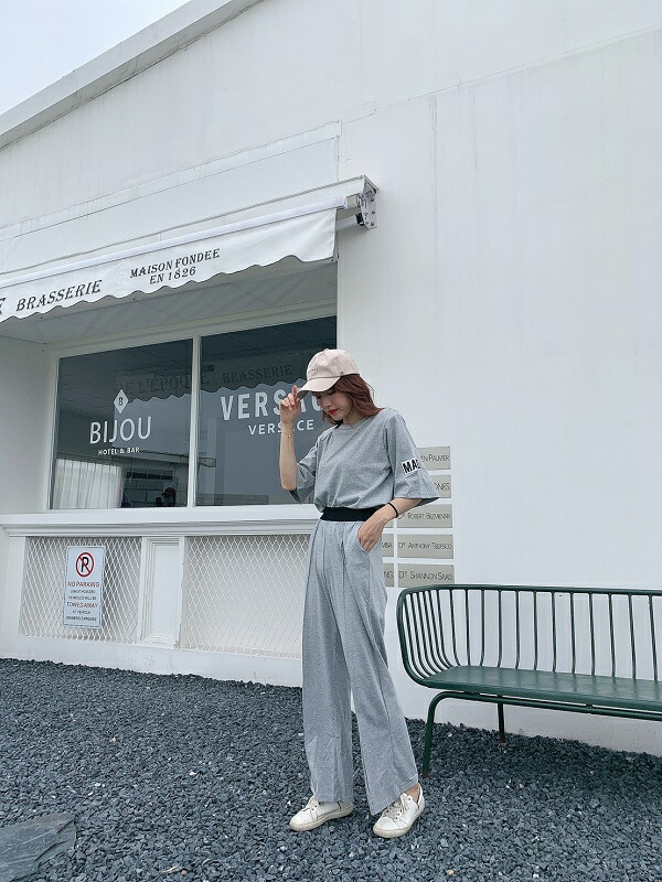 ルームウェア かわいい レディース 半袖 Tシャツ ロング パンツ ズボン 可愛い グレー 春 夏 春夏 無地 シンプル コーデ コーディネート セクシー レディース 大人 女性 ファッション 小物 ダンス Hiphop Malymoon マリームーン 3322 Marcsdesign Com