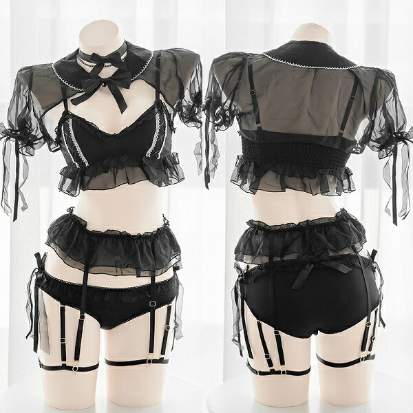 超熱 コスチューム一式 コスプレ ランジェリー マリームーン Seventy Three 2728 Malymoon ハロウィン ロリータ ブラック 黒 コスチューム 仮装 衣装 アニメ 女性 大人 可愛いコスプレ レディース 下着 ランジェリー ワンピース フリル リボン コスランジェリー