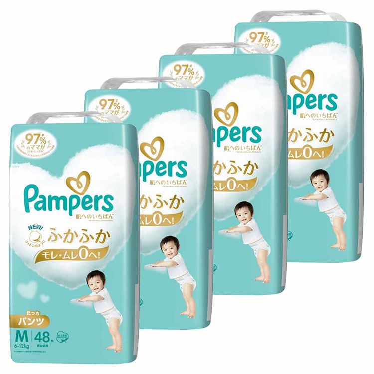 ＼最安挑戦中／【4個セット】紙おむつ ベビー用品 パンツタイプ パンパース 肌へのいちばんパンツ / スーパージャンボ M たっち 48枚（6-12kg） ふかふか心地 肌への一番 デザイン2種類 もれ・ムレ0 まとめ買い 超吸収 Pampers P&G
