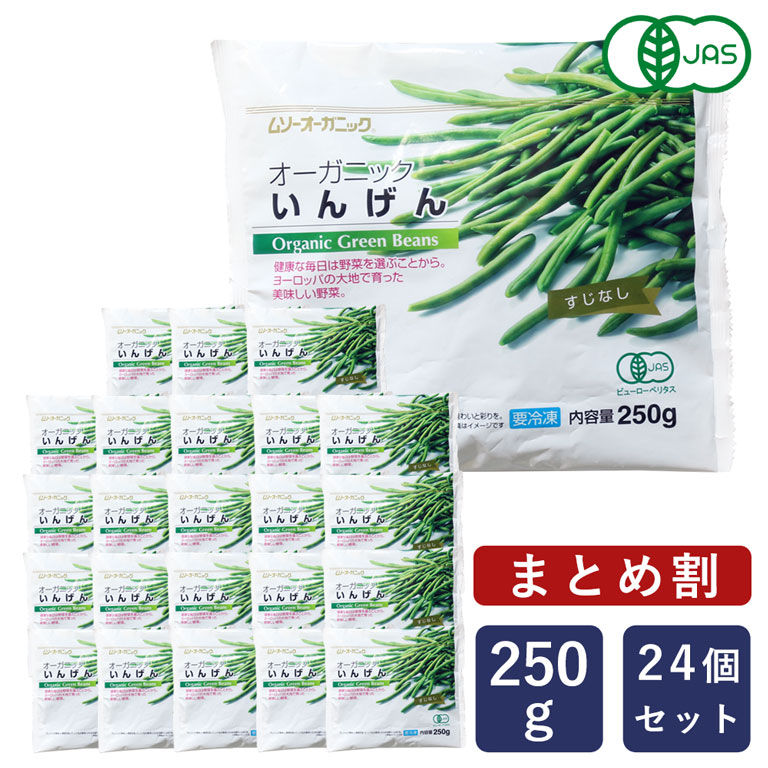 【まとめ割】MUSO オーガニック冷凍いんげん 250g×24（4.8kg） まとめ買い 有機JAS 冷凍野菜 すじなし_