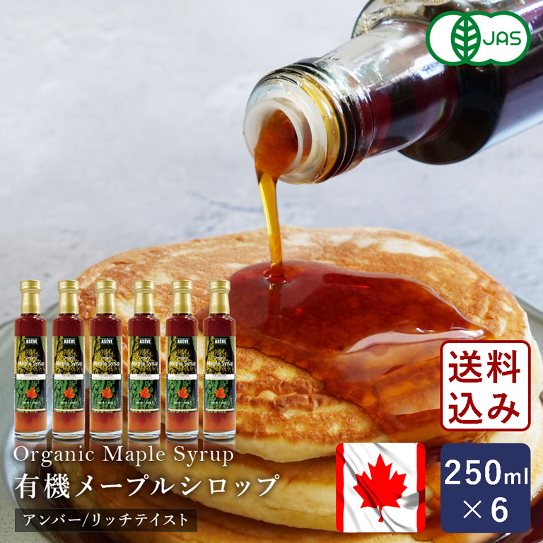 【送料無料】オーガニックメープルシロップ アンバー/リッチテイスト 250ml×6 シロップ 有機JAS カナダ産 グレードA_ 【沖縄は別途追加送料必要】