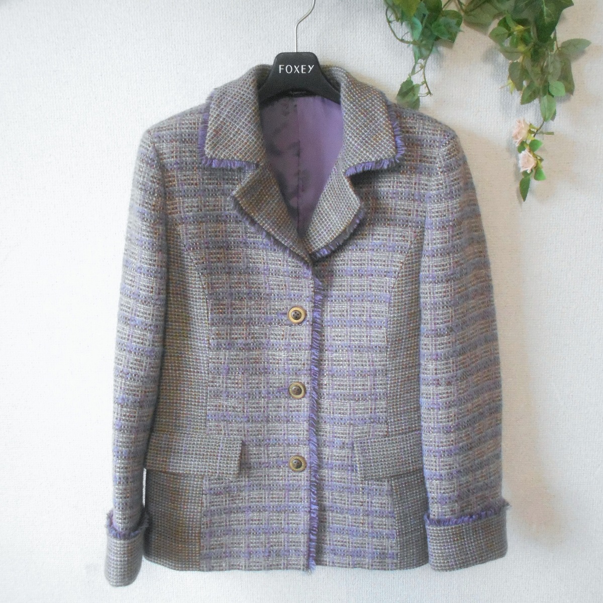 【中古】アクアスキュータム Aquascutum ジャケット ブレザー レディース ツィード フリンジ 日本製