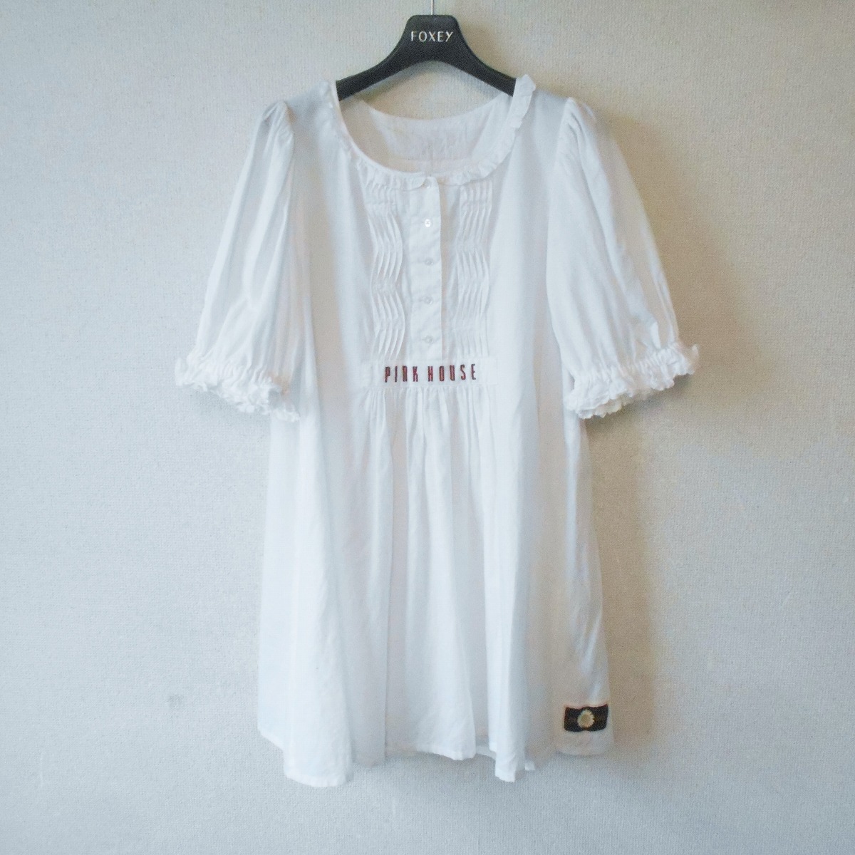 【中古】ピンクハウス PINK HOUSE チュニック 麻 ブレンド 夏 ピンタック フリル ロゴ刺繍 レディース|ママポケット